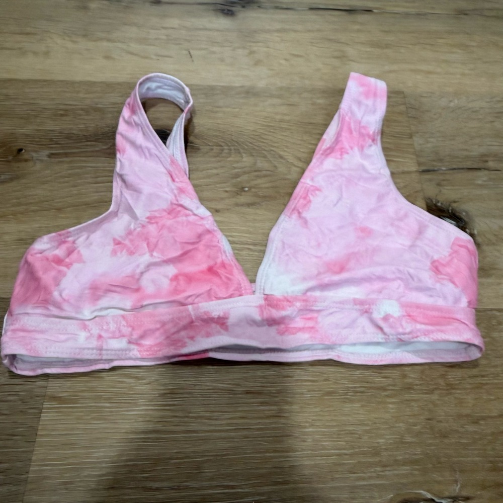 Romwe Pink White Tie Dye Bikini Top Triangle Swim Top Large Women